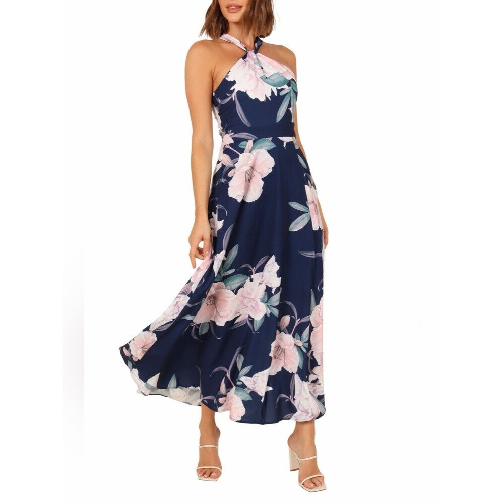 Petal & Pup Miara Floral Print Halter Dress – Navy Floral (NWT)